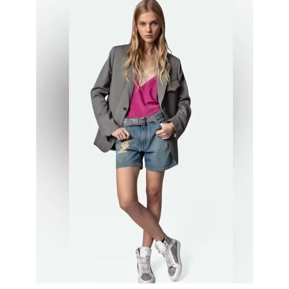 $448 -Zadig & Voltaire ZV1747 High Flash Sneakers Size 36 Hightop Silver Shoes